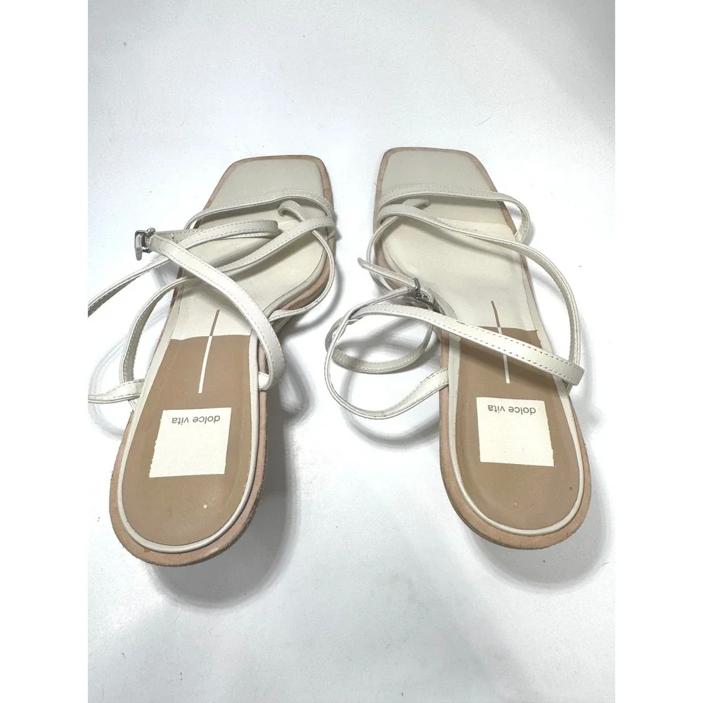 Dolce Vita Women Cream Strappy Square Toe Wedge Sandal Buckle Ankle Strap Size 9